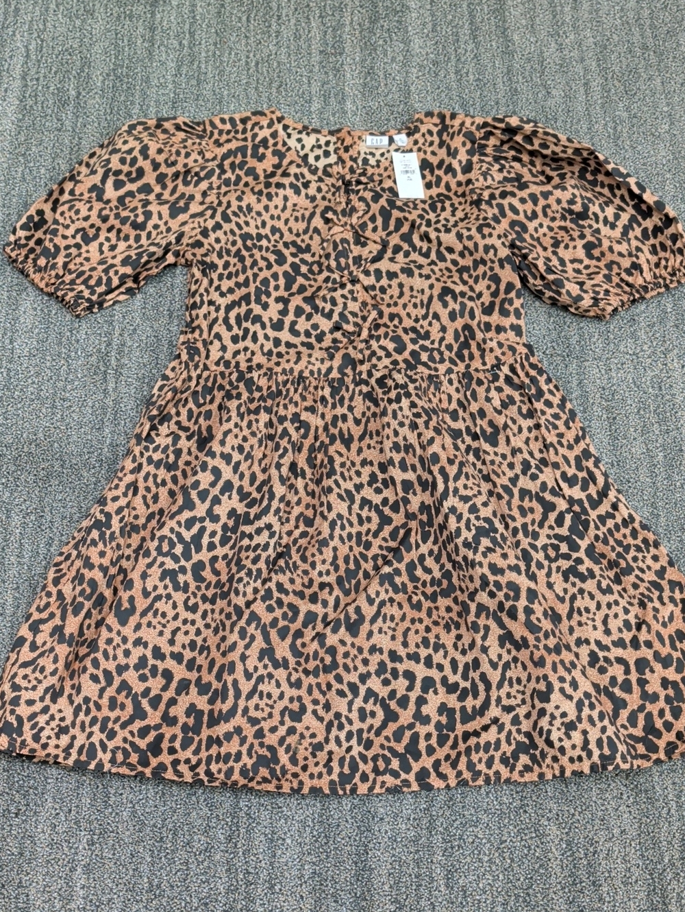 NWT Gap Kids Leopard Cheetah Print Puff Sleeve Dress - Brown